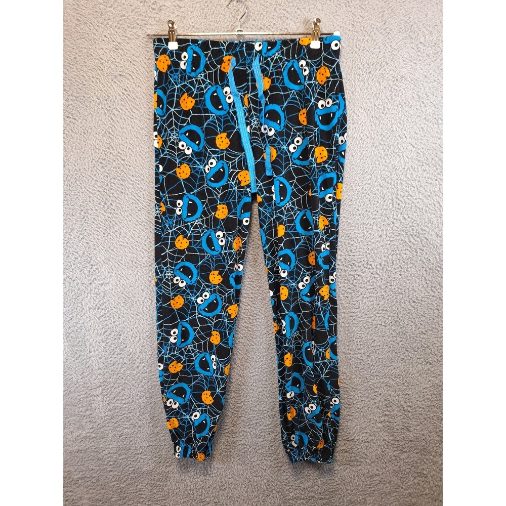 Sesame Street Pajama Pants M Multicolor Cookie Monster Spider Web Halloween Cozy